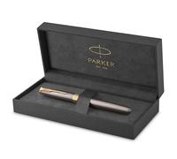 Parker Bolígrafo roller Sonnet | lacado gris con adornos dorados | punta fina de acero inoxidable | estuche de regalo