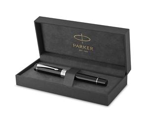 Parker Duofold Classic Centennial pluma estilográfica | negro con acabados en paladio | plumín mediano de oro macizo | tinta negra y convertidor