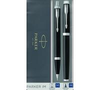 Set Boligrafo Y Pluma Estilográfica Parker-im Detalles Cromados En Negro Brillante