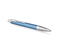 PARKER IM bolígrafo | Lacado en azul-gris Premium con adornos cromados | Punta mediana con recambio de tinta azul | Estuche de regalo