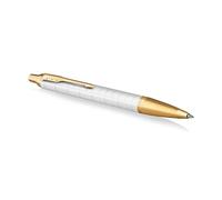 Parker IM bolígrafo | Lacado en color perla Premium con adornos dorados | Punta mediana con recambio de tinta azul | Estuche de regalo