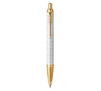 Parker Pens bolígrafo IM lacado perla, adornos dorados, punta mediana, tinta azul, estuche de regalo
