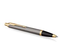 Parker Bolígrafo IM – lacado gris con adornos dorados, punta media – estuche de regalo