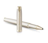 Parker Bolígrafo roller IM Monochrome, tinta negra, punta fina, acabado champagne, estuche de regalo