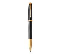 Parker Pens Bolígrafo IM Roller – Negro Premium, punto fino, adorno dorado, estuche regalo