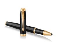 Parker IM Bolígrafo Roller | Punto fino | lacada en negro con adorno dorado | tinta negra | en estuche de regalo