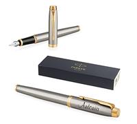 PARKER IM Core Pluma estilográfica con grabado, bolígrafo premium, caja de regalo, tinta azul, regalo personalizado, nombres, grabados, regalo de cumpleaños (metal cepillado G.C.)