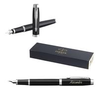 PARKER IM Core Pluma estilográfica con grabado, bolígrafo premium, caja de regalo, tinta azul, regalo personalizado, nombres, grabados, idea de regalo de cumpleaños (Matte Black C.C.)
