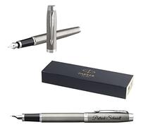 Parker IM Core Pluma estilográfica con grabado | Bolígrafo Premium | Caja de regalo | Tinta Azul | Regalo personalizado | Nombre | Grabado | Pluma | Aniversario (Metal Brushed C.C.)