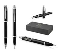 Parker IM Core - Pluma estilográfica y bolígrafo con grabado | bolígrafo premium | caja de regalo | mina negra | regalo personalizado | nombre | grabado | cumpleaños (Black Lacquer C.C.)