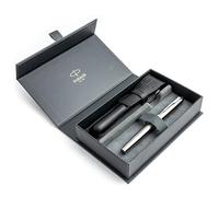 Parker IM Essential - Set de regalo de pluma estilográfica, acero inoxidable con borde cromado + estuche de poliuretano, elegante instrumento de escritura para profesionales y estudiantes