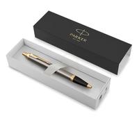 Parker Bolígrafo IM – lacado gris con adornos dorados, punta media – estuche de regalo