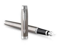 PARKER IM Pluma estilográfica | acero inoxidable con detalles cromados | punta mediana con tinta azule | caja para regalo