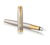 PARKER IM, pluma estilográfica de color plateado cálido Premium, con plumín fino y recambio de tinta azul (1931684)