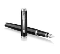 Parker IM pluma estilográfica | lacada en negro con adorno cromado | plumín mediano y recambio de tinta azul