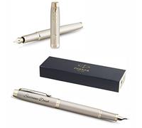 PARKER IM Pluma estilográfica monocromática con grabado, bolígrafo premium, caja de regalo, diseño de pantrona azul, elegante, regalo personalizado, nombres, grabados, aniversario, cumpleaños (champán