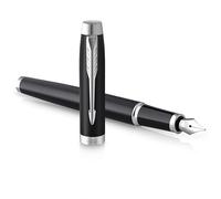 PARKER IM Pluma estilográfica | negro mate con detalles cromados | punta mediana con tinta azule | caja para regalo
