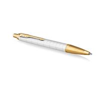 Parker Pens bolígrafo IM lacado perla, adornos dorados, punta mediana, tinta azul, estuche de regalo