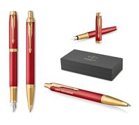 PARKER IM Premium Pluma estilográfica y bolígrafo con grabado | Bolígrafo premium | Caja de regalo | tinta azul | Regalo personalizado | Aniversario | Cumpleaños (Red G.C.)