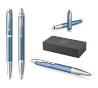 PARKER IM Premium Pluma estilográfica y bolígrafo con grabado | Bolígrafo premium | Caja de regalo | tinta azul | Regalo personalizado | Aniversario | Cumpleaños (Blue Grey C.C.)