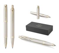PARKER IM Professionals - Juego de bolígrafo y bolígrafo de punta redonda monocromática con grabado, bolígrafo premium, caja de regalo, personalizable, grabado, aniversario (champán)