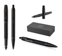 PARKER IM Professionals - Juego de bolígrafo y pluma estilográfica Achromatic con grabado, bolígrafo premium, caja de regalo, color negro mate