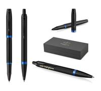 PARKER IM Professionals - Juego de bolígrafos y bolígrafos de punta redonda con grabado | bolígrafo premium | caja de regalo | regalo personalizado | nombre | grabado | aniversario (Blue