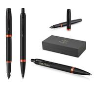 Parker IM Professionals - Juego de plumas estilográficas y bolígrafos con grabado, bolígrafo premium, caja de regalo, regalo personalizado, nombres, cumpleaños (naranja PVD)