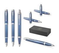 PARKER IM Rituals Juego de 3 bolígrafos y plumas estilográficas y bolígrafos con grabado, bolígrafo premium, caja de regalo, personalizado, cumpleaños (azul)