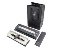 Parker IM Vibrant Rings - Bolígrafo de punta redonda, color morado amatista, juego de regalo con bolsa de regalo de la marca, negro mate con anillos morados, bolígrafo de escritura premium para