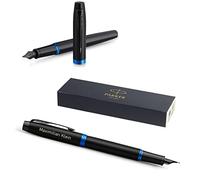 PARKER IM Vibrant Rings Pluma estilográfica con grabado, bolígrafo premium, caja de regalo, pantrona azul, noble, regalo personalizado, nombre, grabado, aniversario, cumpleaños (azul)