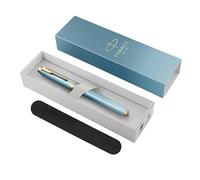 Parker IM Writing Rituals - Pluma estilográfica, acabado verde turquesa con degradado, bordes dorados, punta fina, tinta azul, caja de regalo con estuche de terciopelo