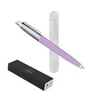 Parker Jotter - Bolígrafo con cuerpo de metal, recambio de tinta azul, bolsa de terciopelo gris y caja de regalo clásica, bolígrafo de estilo retro para escribir y regalar