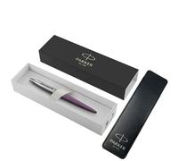 Parker Jotter - Bolígrafo de punta redonda con detalles de acero inoxidable, tinta azul de punta media, caja de regalo + estuche compacto, elegante bolígrafo de escritura y regalo para cualquier