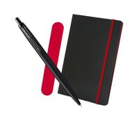 Parker Jotter - Bolígrafo monocromático XL negro mate + cuaderno de lujo A5 + estuche de terciopelo rojo - Set de regalo de escritura