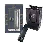 Parker Jotter Duo - Juego de regalo con bolígrafo y portaminas (0,5 mm), acero inoxidable con borde cromado | Set de regalo con bolsa de regalo de la marca | Recambio de tinta azul