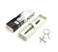 Parker Jotter Global Icons New York - Juego de regalo de bolígrafo - Edición limitada con llavero de avión - Borde cromado - Diseño icónico inspirado en Nueva York