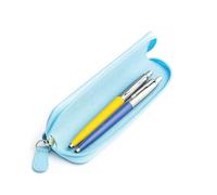 Parker Jotter - Juego de bolígrafos de punta redonda, color amarillo sol, azul vaquero, estuche con logotipo en relieve, perfecto para regalo, ideal para la escuela, la oficina o el uso diario