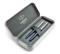 Parker Jotter - Juego de regalo de pluma estilográfica y bolígrafo, color azul real, punta media, caja de regalo de metal de lujo incluida