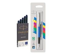 Parker Jotter Originals 2096858 - Pluma estilográfica, acabado azul clásico, punta media, juego de tinta azul y negra con tintas azules adicionales