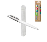 Parker Jotter Originals - Bolígrafo con acabado blanco clásico, punta media, tinta azul, incluye bolsa de terciopelo de regalo