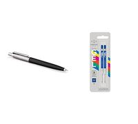 PARKER Jotter Originals Colección de bolígrafos, acabado clásico negro, punta mediana, tinta azul, una unidad + recambios de tinta de gel | Recambios de tinta de gel azul