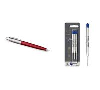 PARKER Jotter Originals Colección de bolígrafos, acabado clásico rojo, punta mediana, tinta azul, una unidad & QUINKflow Recambios de tinta para bolígrafos | punta mediana | tinta azul | paquete de 3