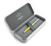 Parker Jotter Originals - Juego de bolígrafos de punta redonda (bolígrafo amarillo con tinta azul en estuche de metal de la marca)