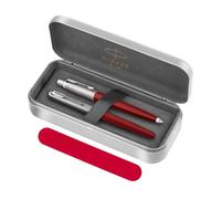 Parker Jotter Originals - Juego de regalo rojo - Pluma estilográfica (M) + bolígrafo + caja de regalo de metal + bolsa de terciopelo - Juego de escritura retro clásico - Regalo para hombres, mujeres