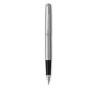 Parker Jotter pluma estilográfica | cuerpo de acero inoxidable con adorno cromado | plumín mediano y tinta azul | Material escolar | en estuche de regalo