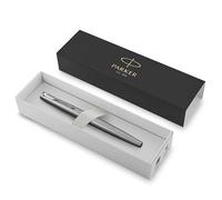 Parker Jotter pluma estilográfica | cuerpo de acero inoxidable con adorno cromado | plumín mediano y tinta azul | Material escolar | en estuche de regalo