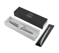 Parker Jotter XL - Bolígrafo de punta media, acero inoxidable, monocromático, tinta azul, caja de regalo y estuche negro con logotipo en relieve