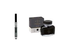 Parker pluma estilográfica de lujo tinta convertidor + tintero de tinta líquida Quink para plumas estilográficas, 57 ml, en caja, color negro