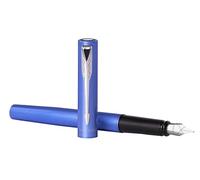 Parker pluma estilográfica Vector XL, laca azul metalizada en latón, punta fina con recarga de tinta negra, estuche Prestige